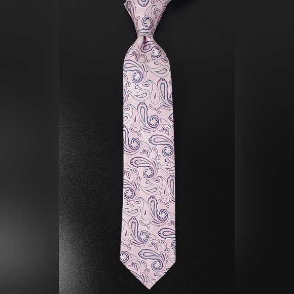 LAURANT BENNET Milano Paisley 100% Micro Fiber Necktie, Color Pink & Blue NWT - Picture 2 of 10